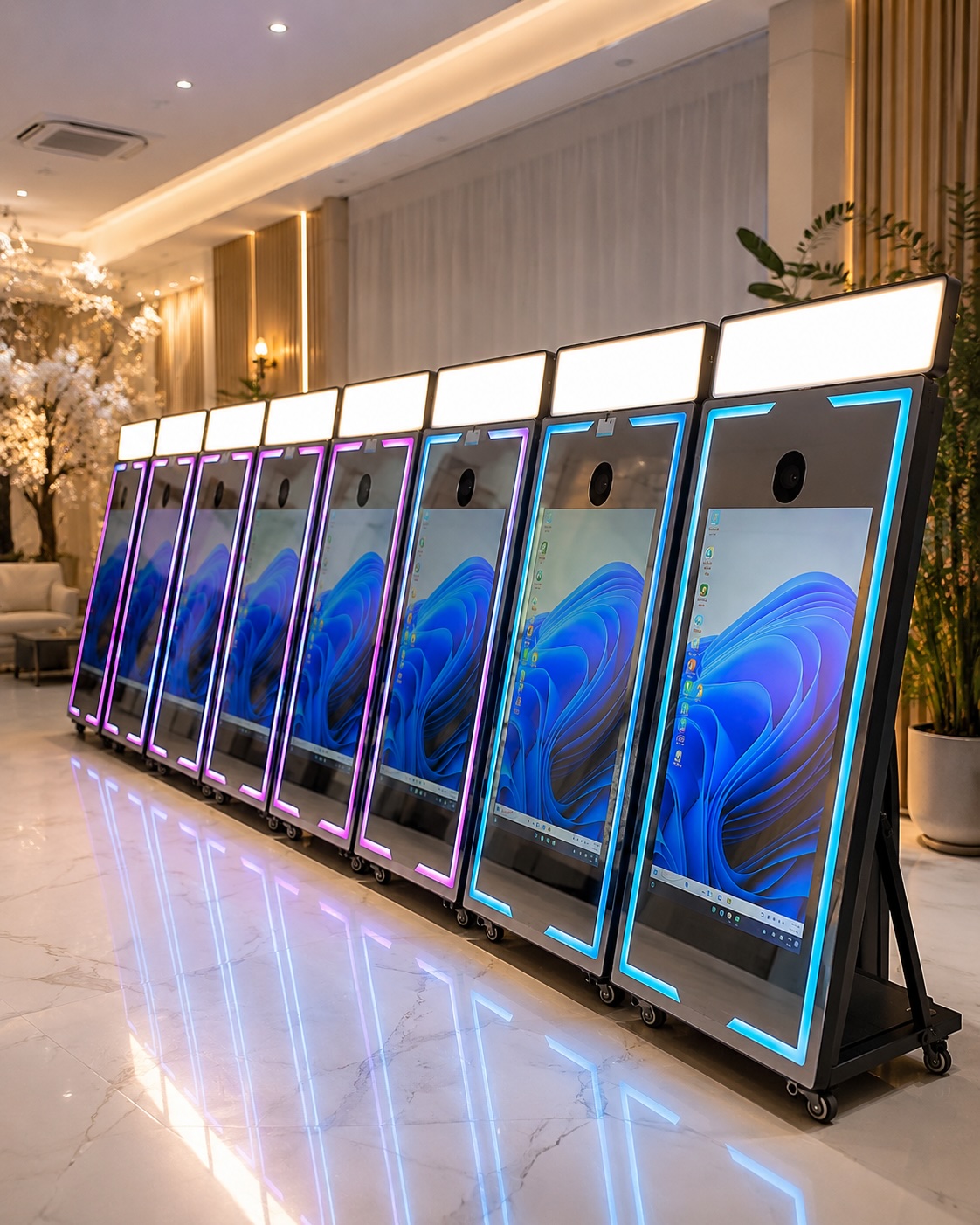 Flotte de miroirs selfie LUMEA avec cadres LED colorés
